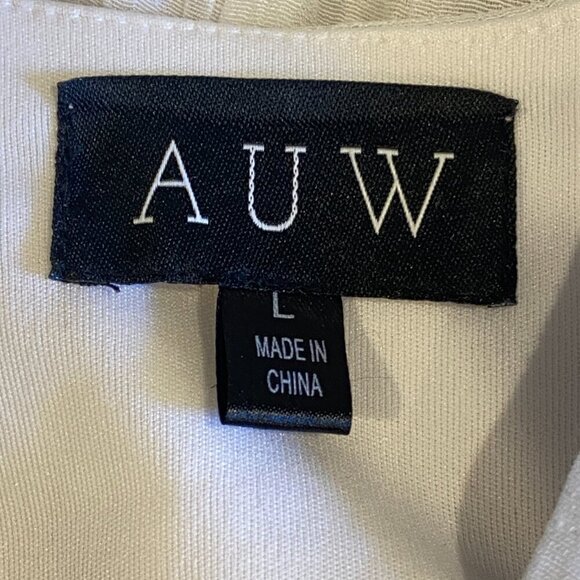 AUW White Flowy Sleeveless Dress Sz L #127L - Picture 5 of 7